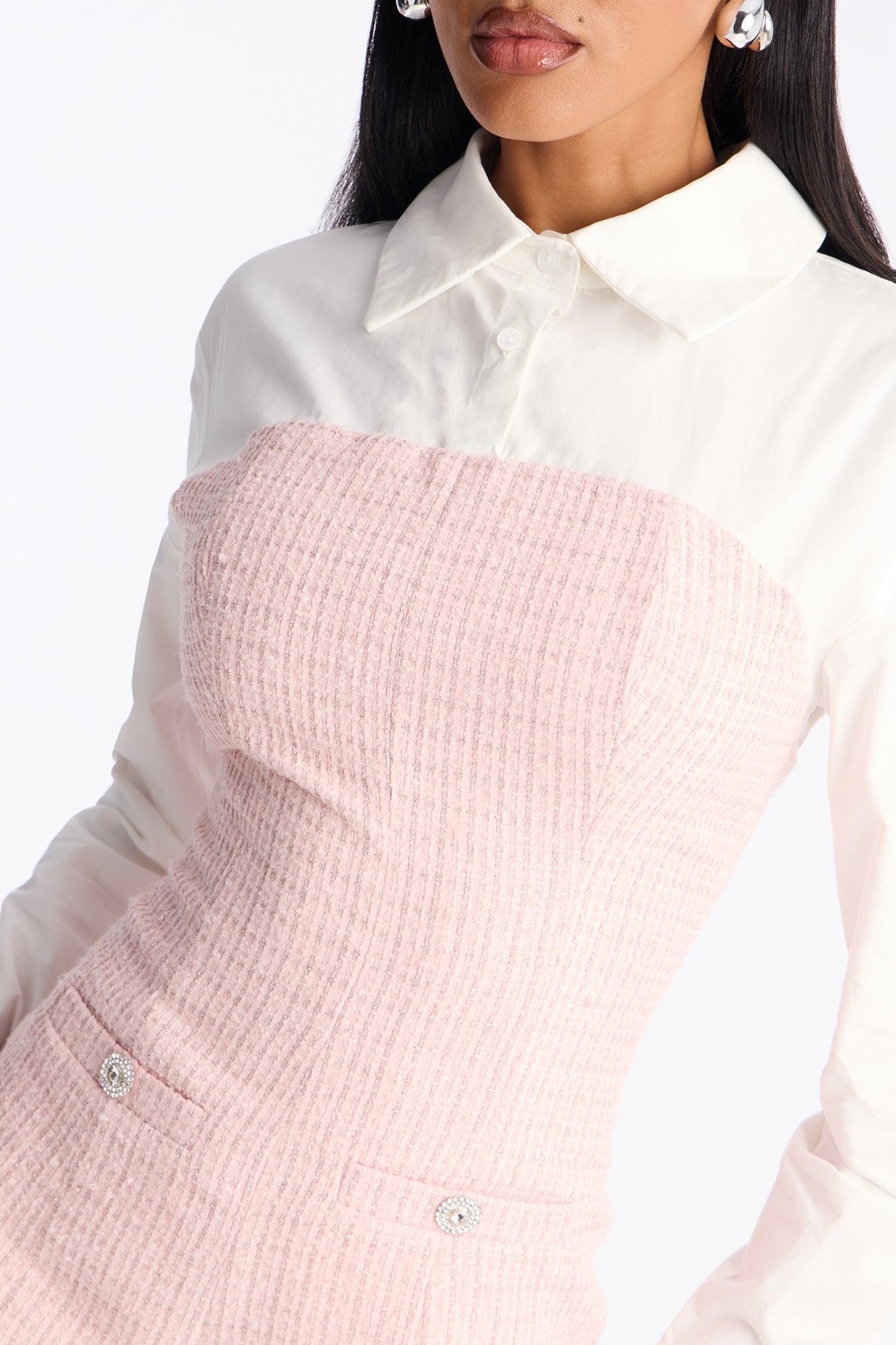 Darling Daydream Tweed Romper - Pink/combo