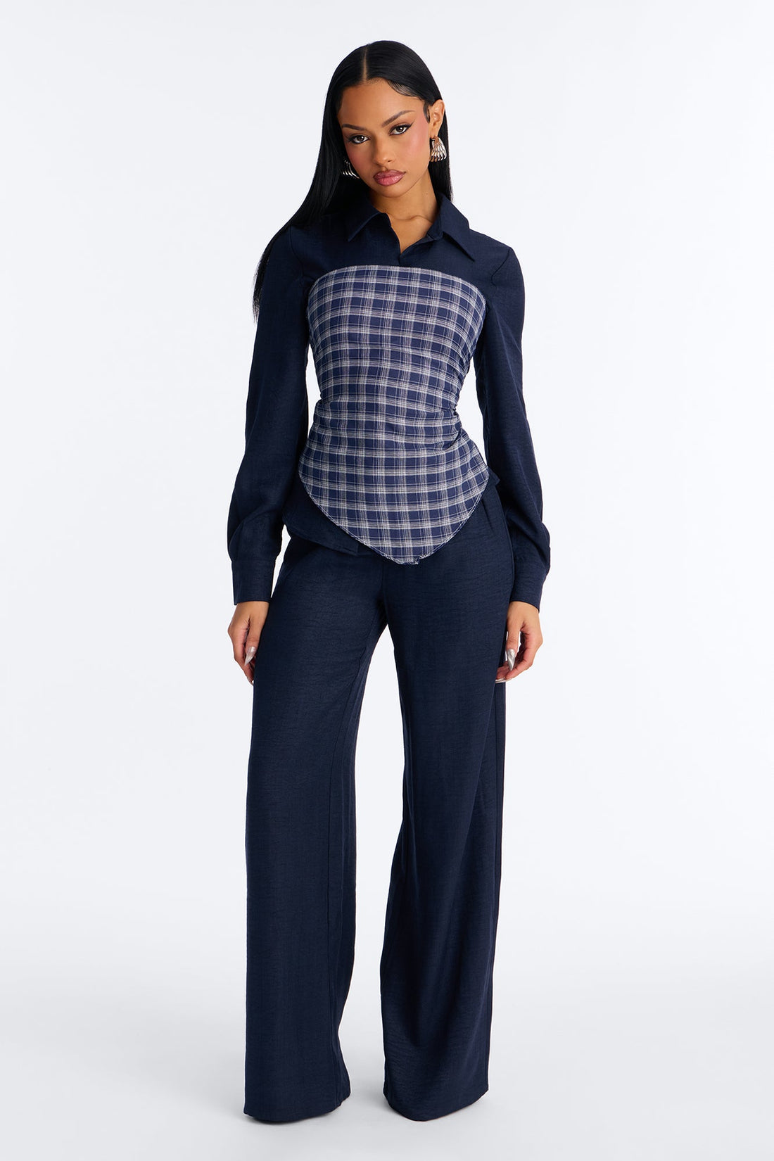 Always Functional Scarf 3 Piece Pant Set - Navy