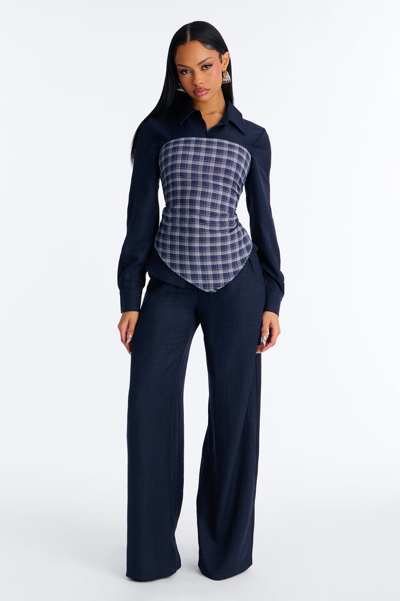 Always Functional Scarf 3 Piece Pant Set - Navy