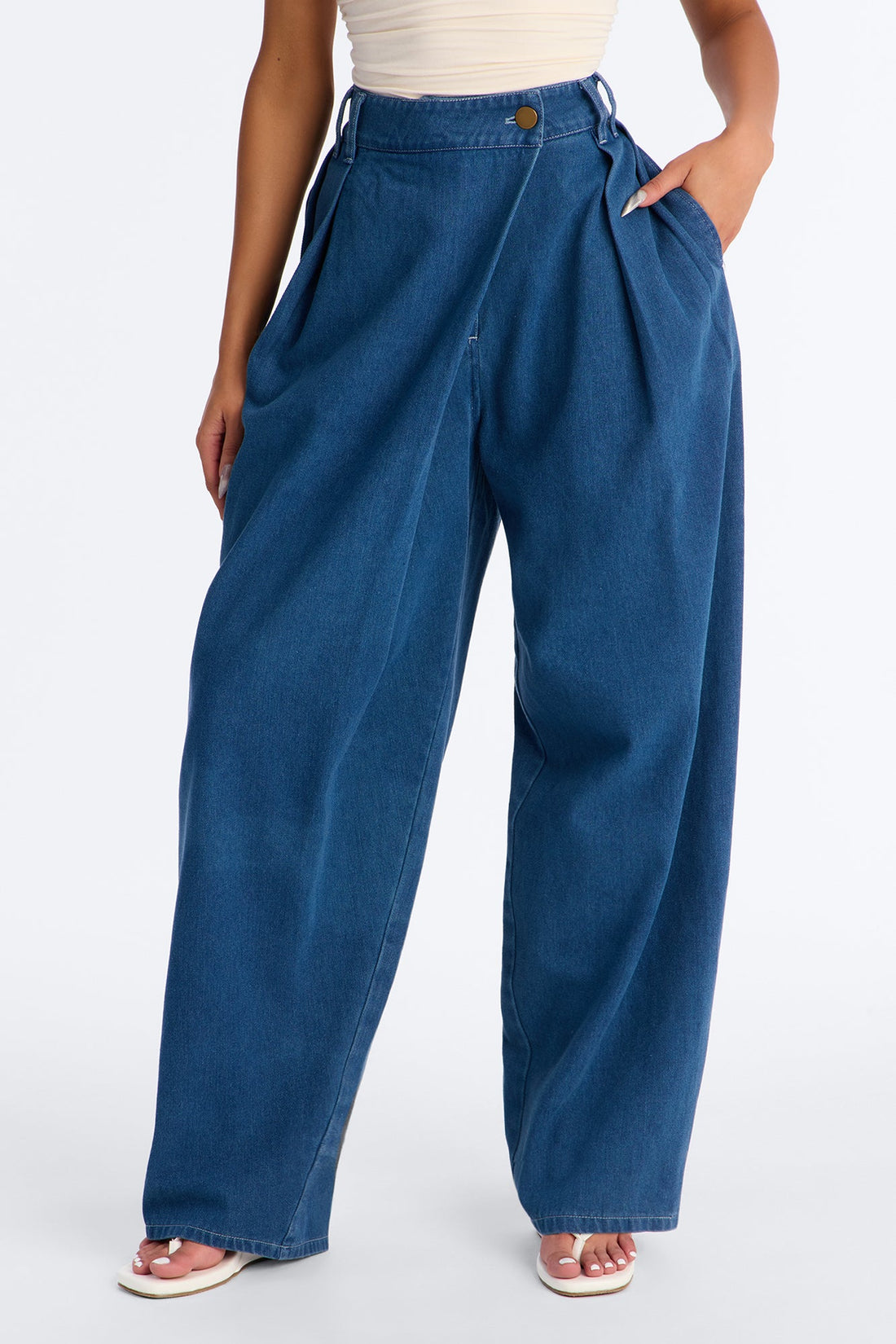CPH Crossover Pleated Drapey Jeans - Medium Wash