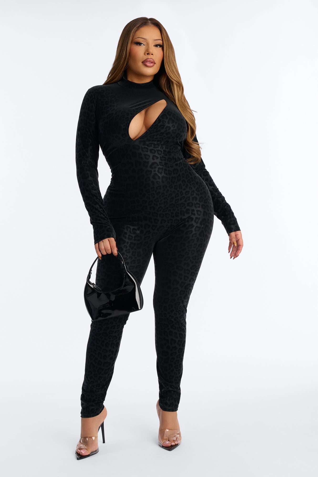 Evelyn Cutout Leopard Jumpsuit - Black