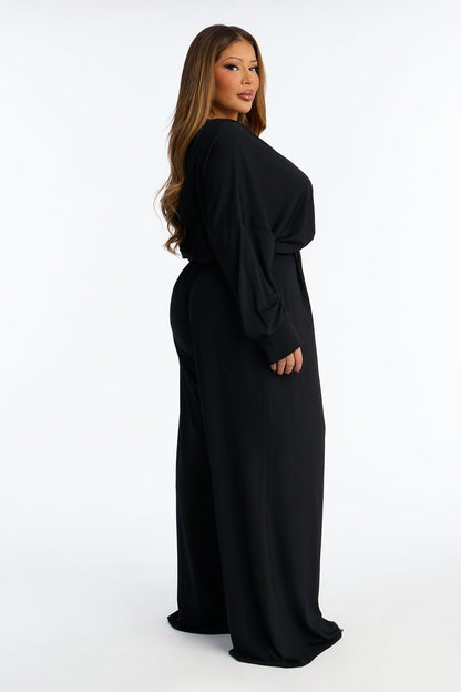 Chic Meets Cool Hooded Wide Leg Jumpsuit - Black