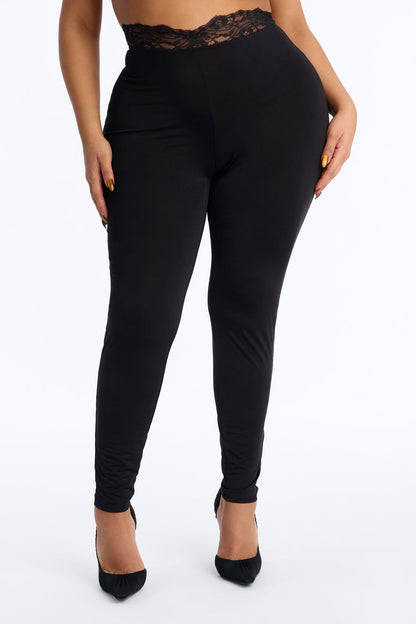 Adalynn High Waisted Lace Trim Legging 29″ - Black