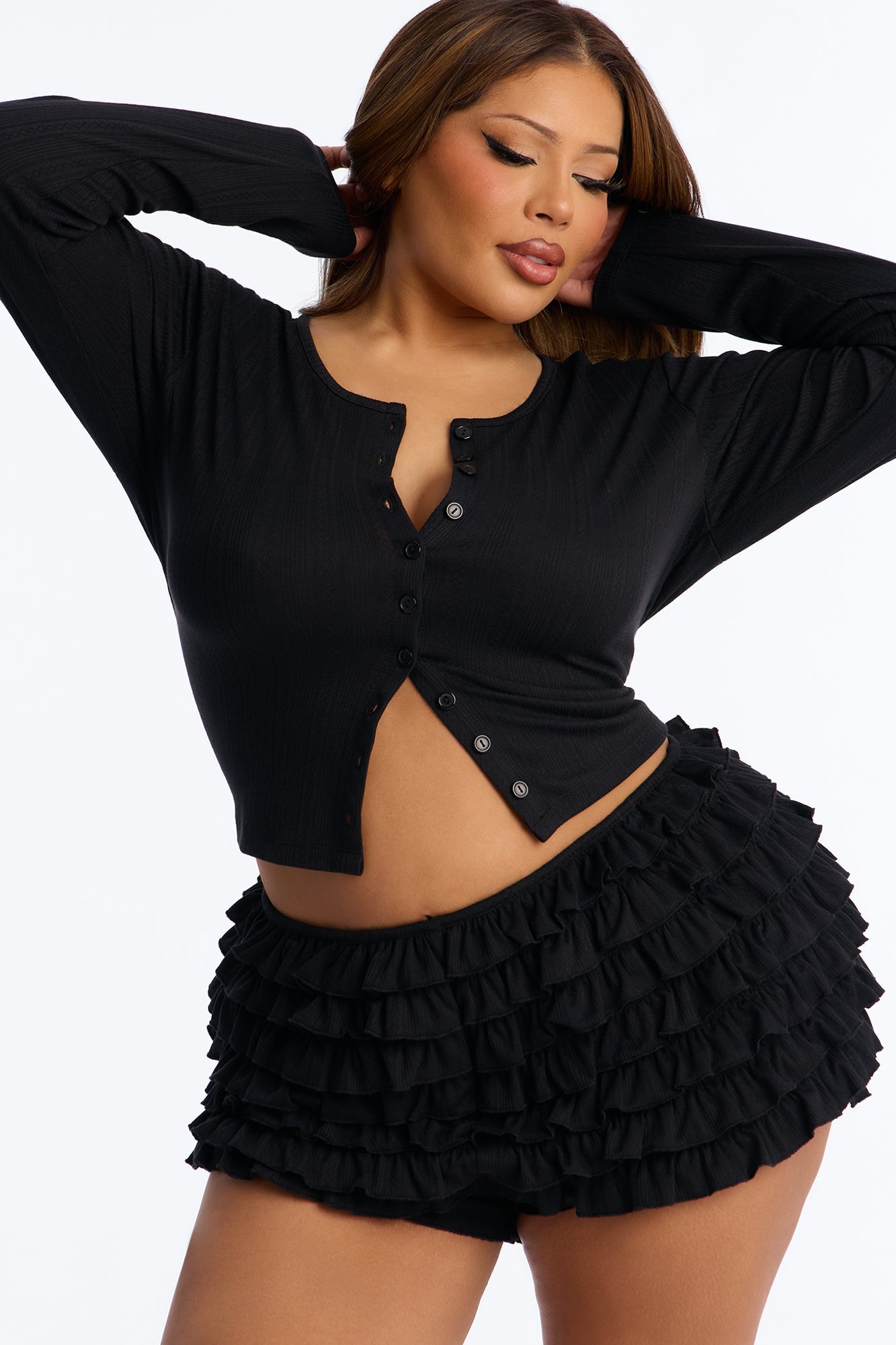 Oh So Cutesy Ruffle Short Set - Black