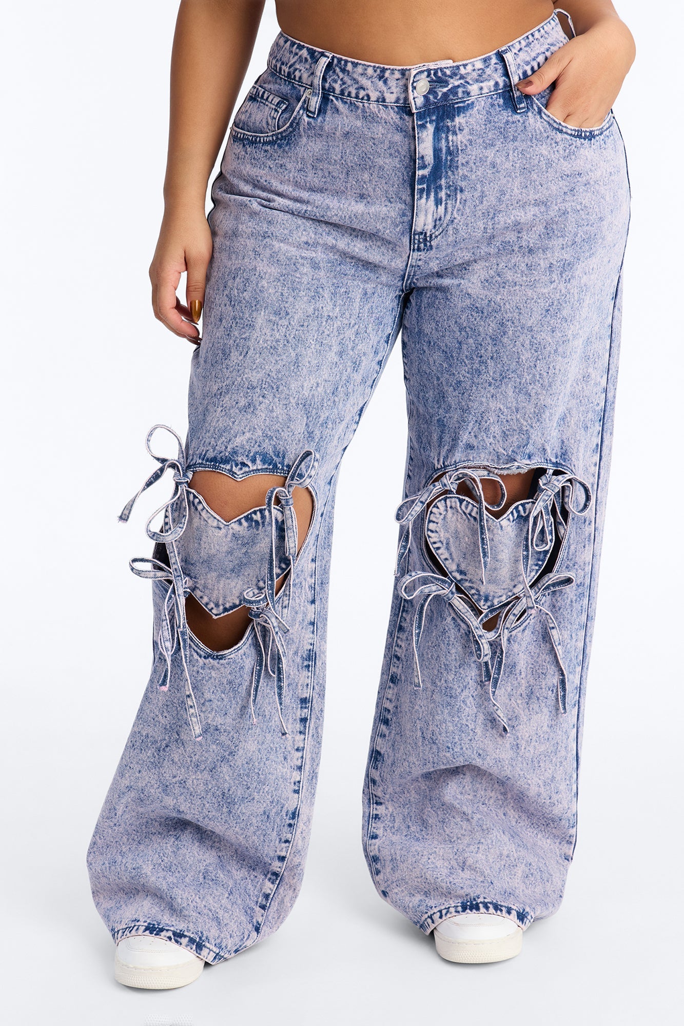 Tug On Heartstrings Non-Stretch Wide Leg Jeans - Pink