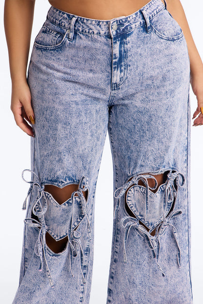Tug On Heartstrings Non-Stretch Wide Leg Jeans - Pink