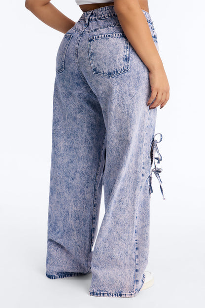 Tug On Heartstrings Non-Stretch Wide Leg Jeans - Pink