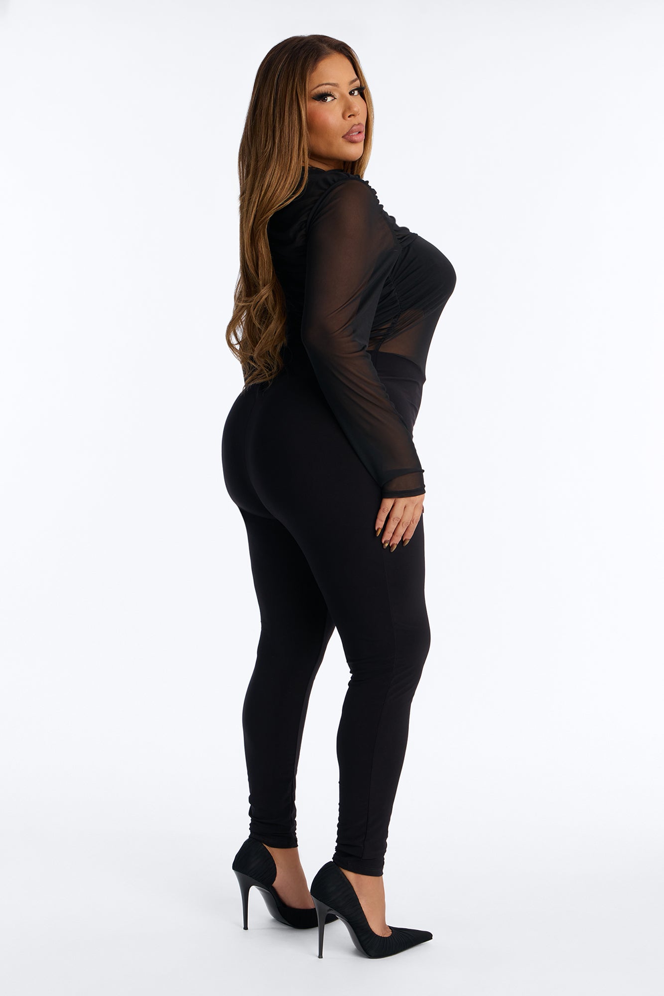 Lea Mesh Skinny Leg Jumpsuit - Black