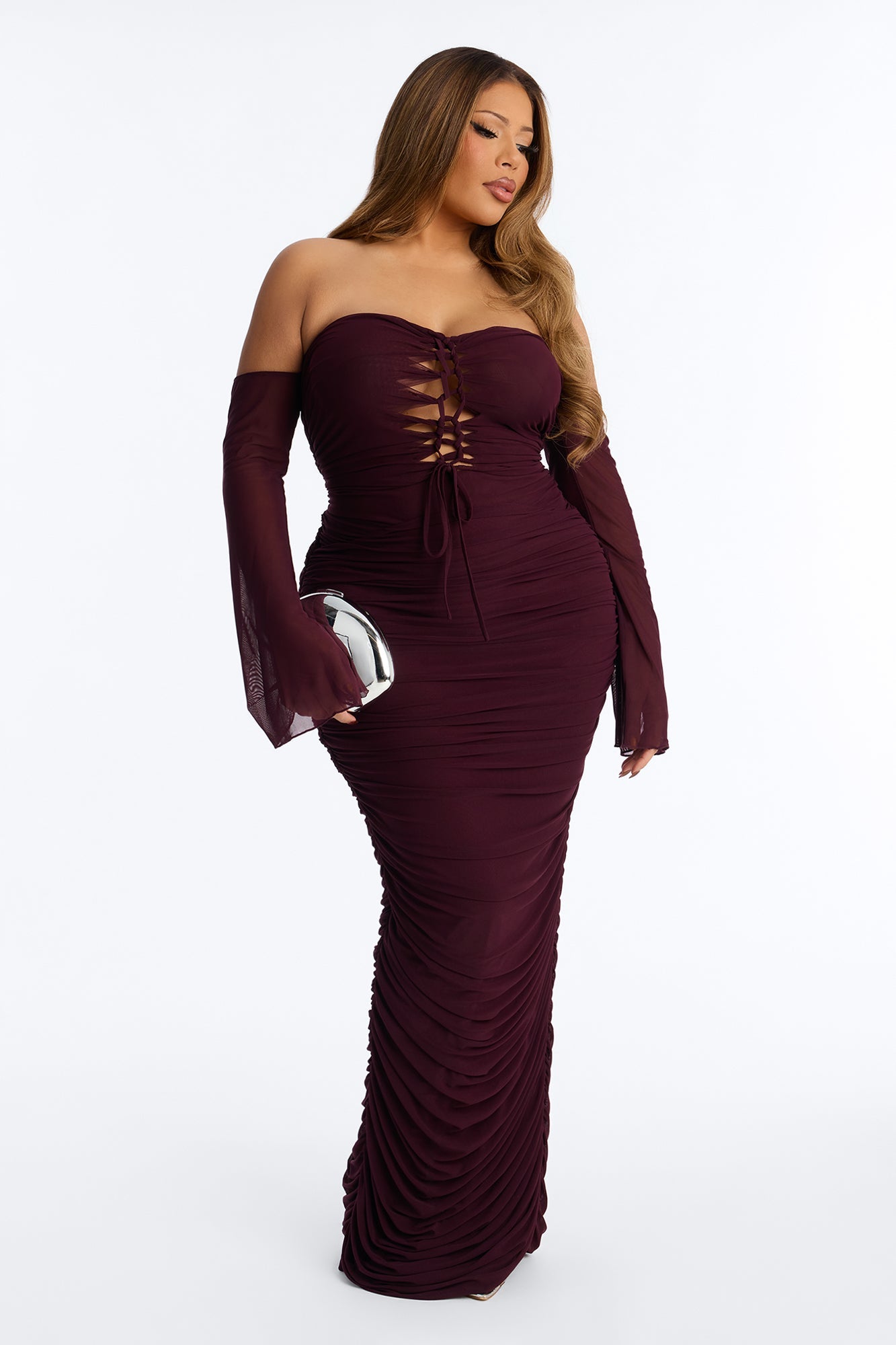 Bad Thing Mesh Maxi Dress - Burgundy