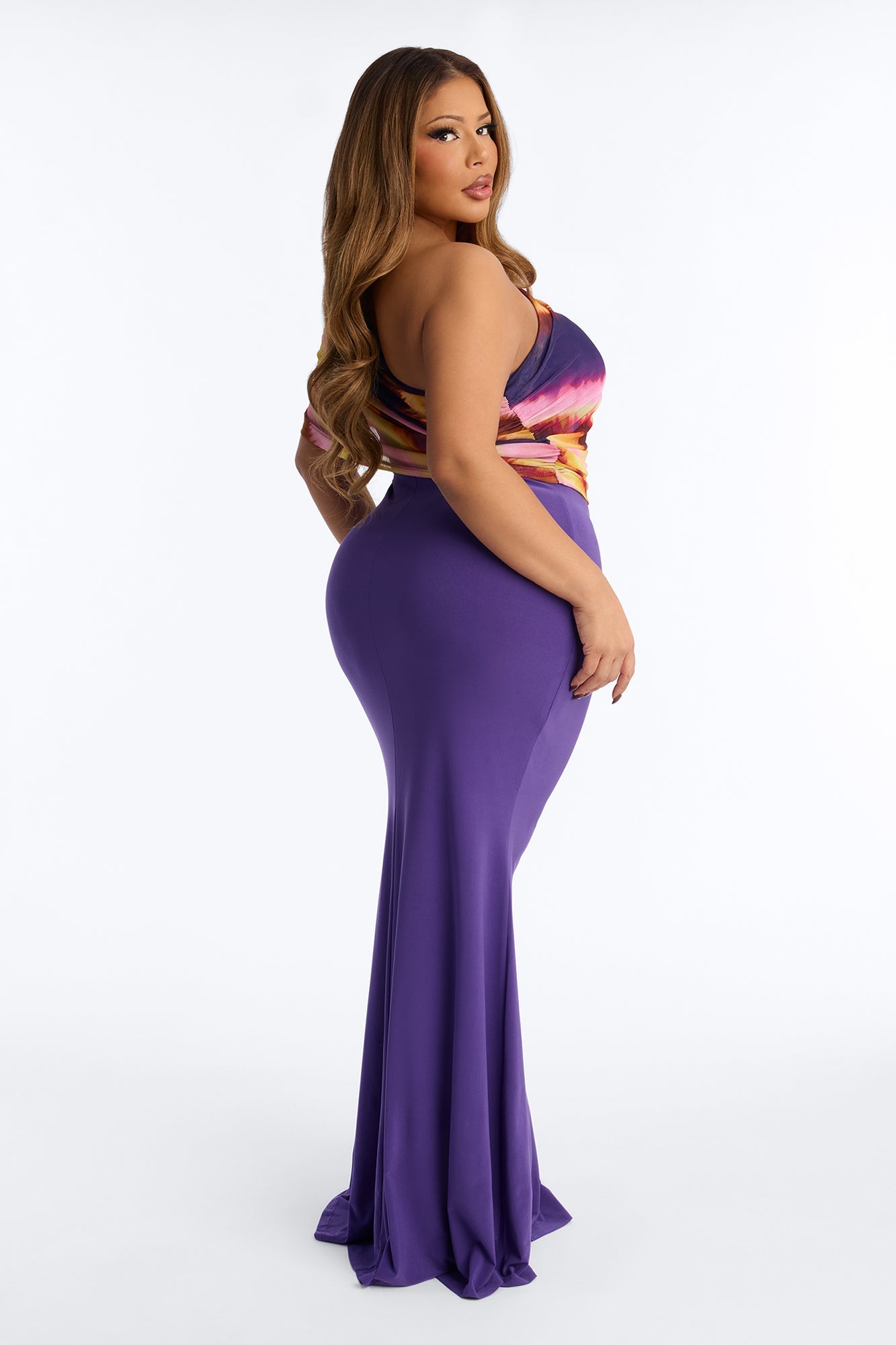 Amelia One Shoulder Maxi Dress Set - Plum/Multi