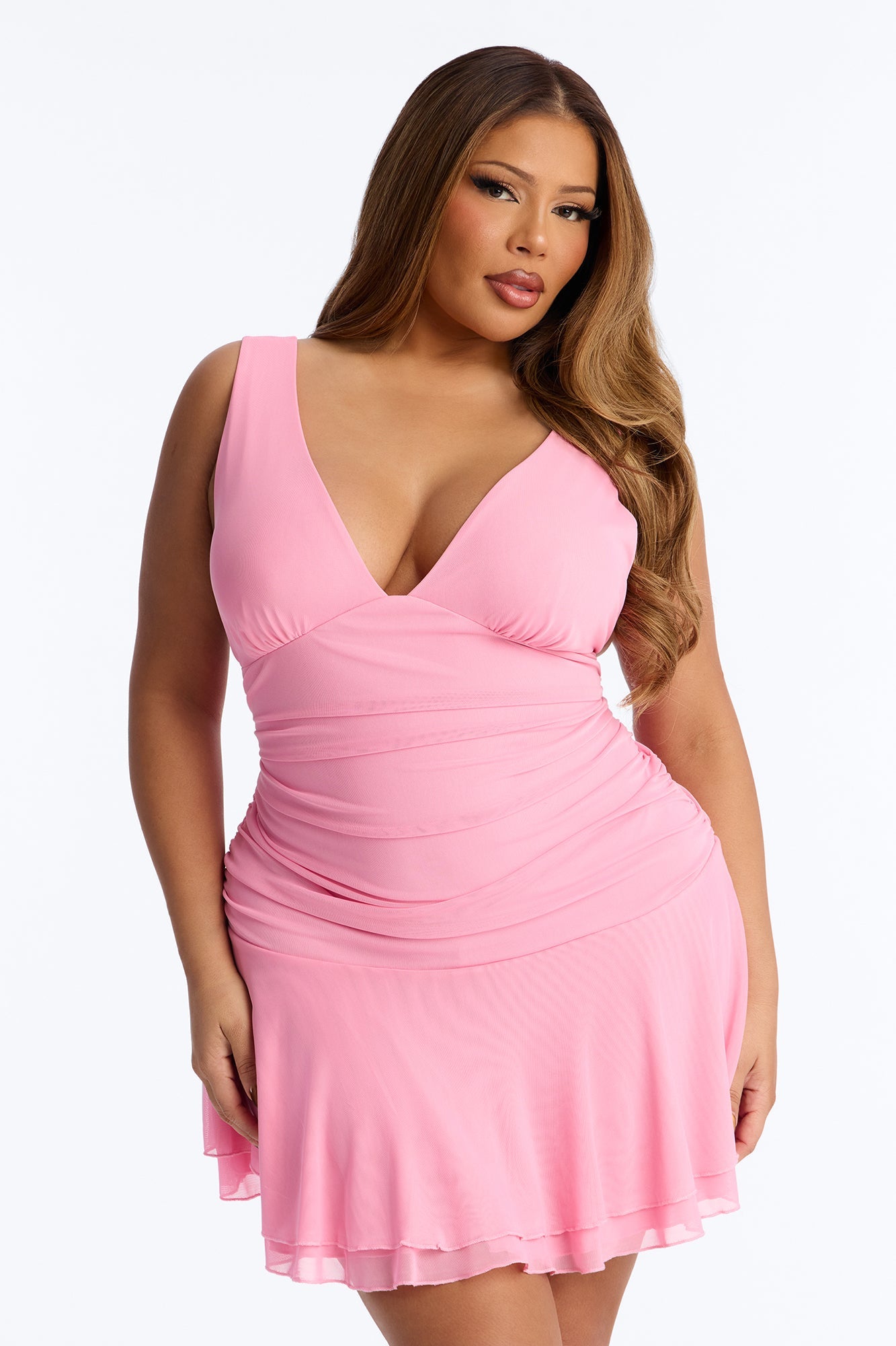 Sydney Ruffle Mesh Mini Dress - Pink