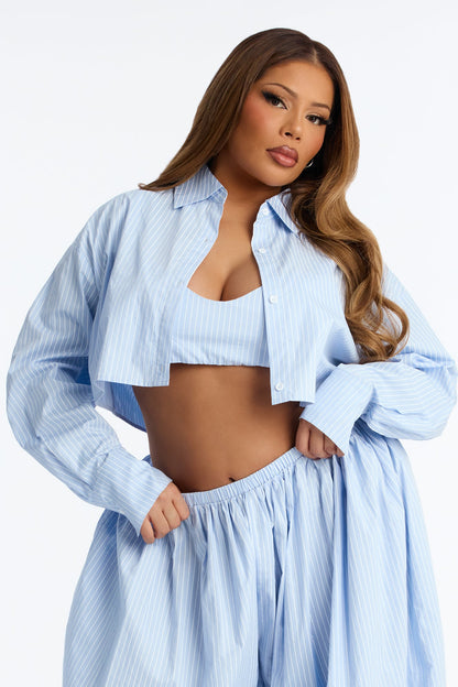 Camie Pinstripe 3 Piece Balloon Pant Set - Blue