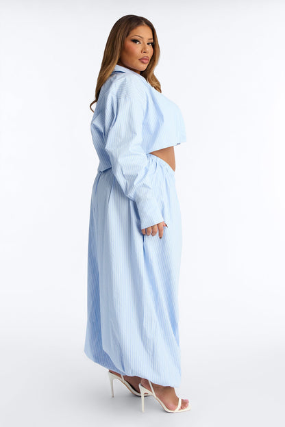 Camie Pinstripe 3 Piece Balloon Pant Set - Blue