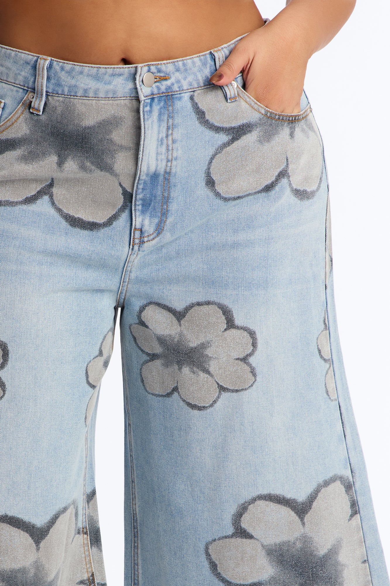 Born To Bloom Wide Leg Culotte Jeans - Light Wash