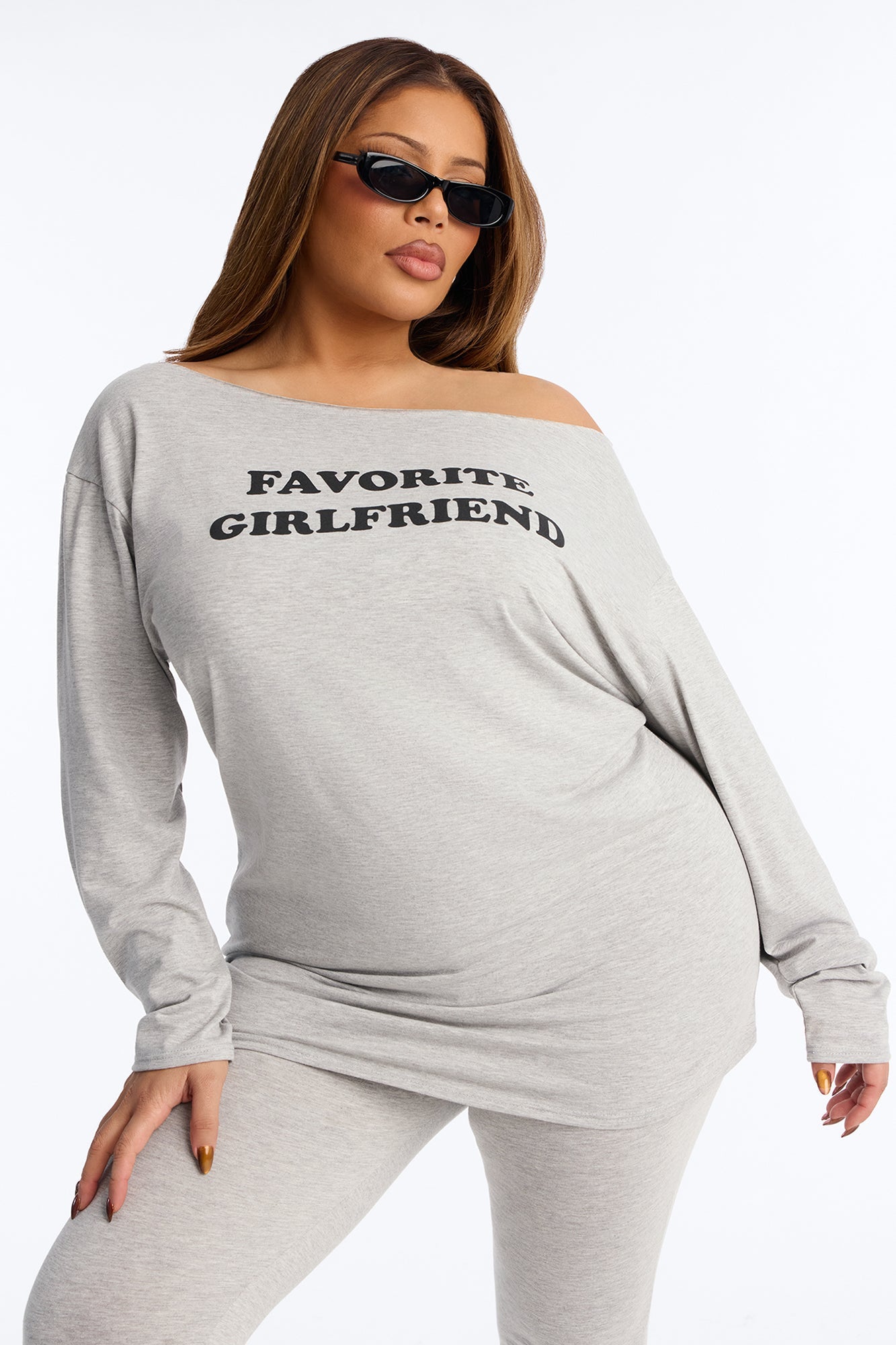 Favorite Girlfriend Off Shoulder Leggings Pant Set - Heather Grey