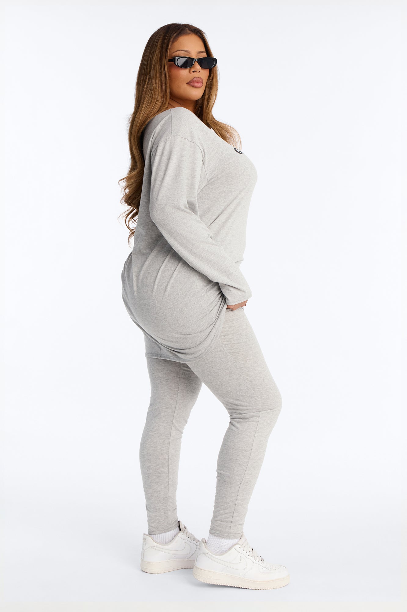 Favorite Girlfriend Off Shoulder Leggings Pant Set - Heather Grey