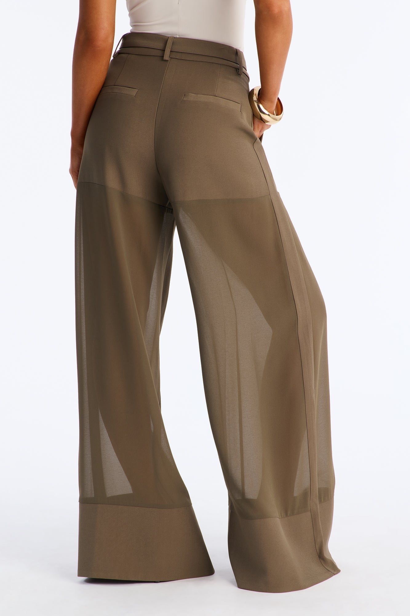 Irma Chiffon Wide Leg Pant 32″ - Military Green