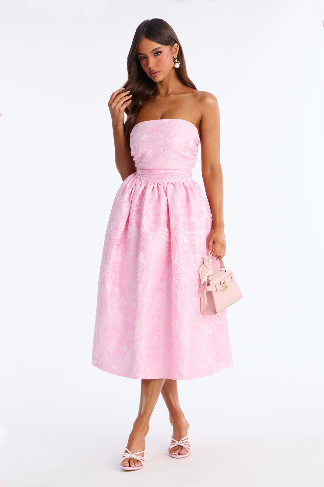 Pamela Floral Jacquard Midi Dress - Pink