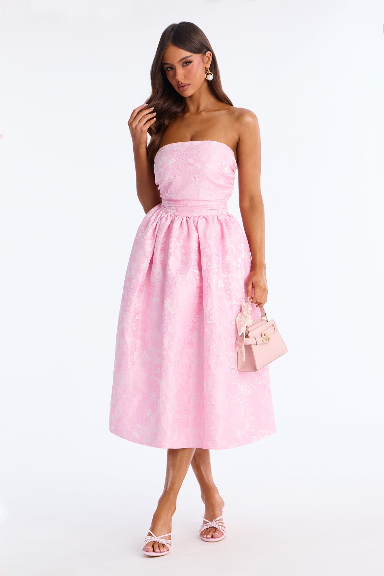 Pamela Floral Jacquard Midi Dress - Pink