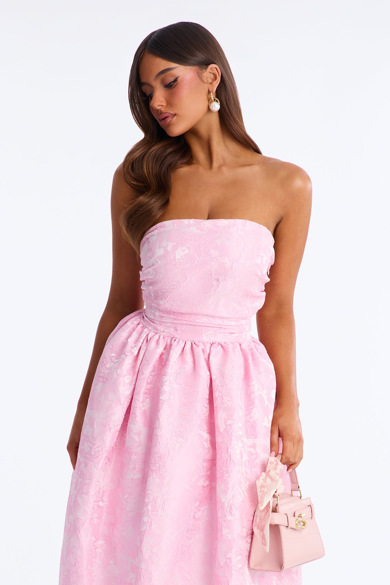 Pamela Floral Jacquard Midi Dress - Pink
