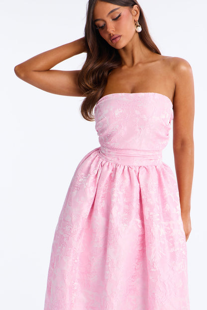 Pamela Floral Jacquard Midi Dress - Pink