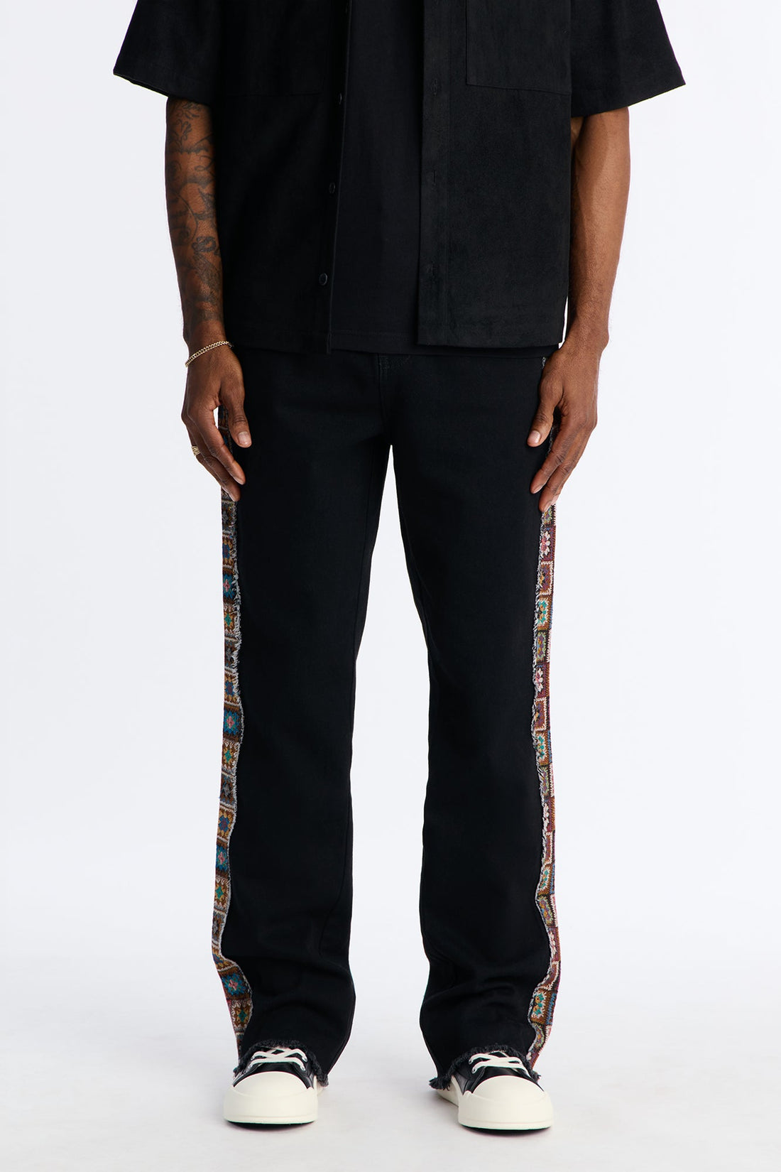 Stacked Slim Flare Split Tapestry Jeans - Black