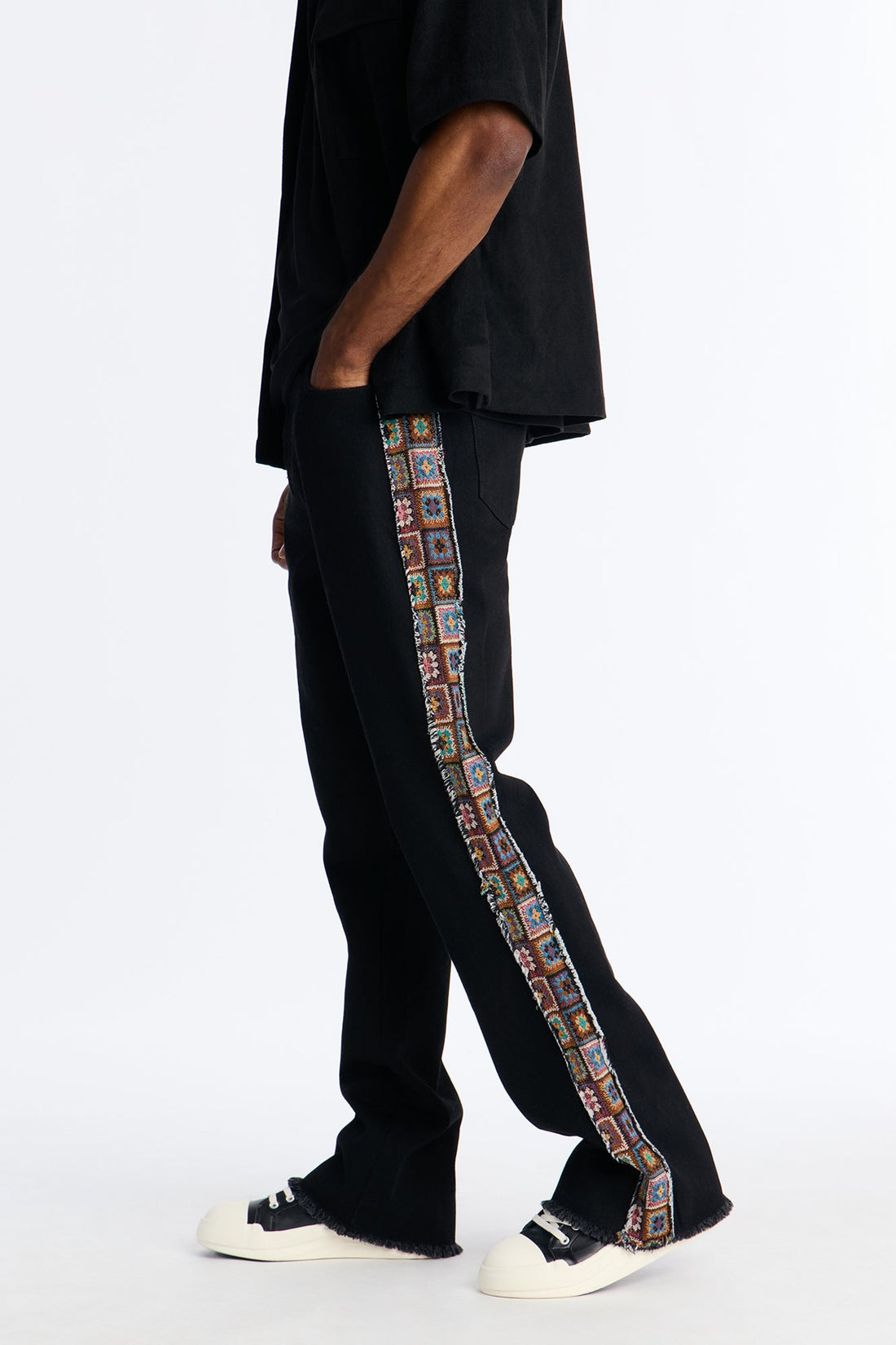 Stacked Slim Flare Split Tapestry Jeans - Black