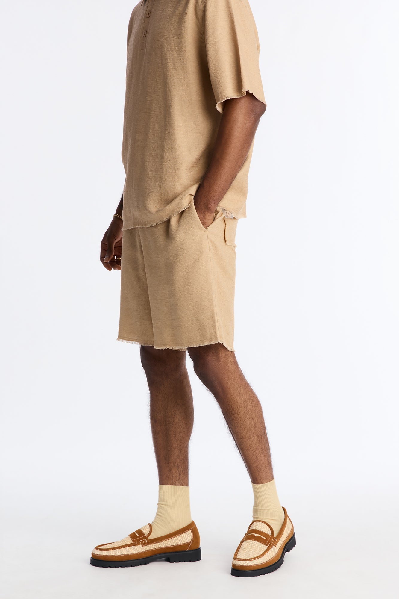 Woven Faux Suede Contrast Stitch Penny Loafer - Brown