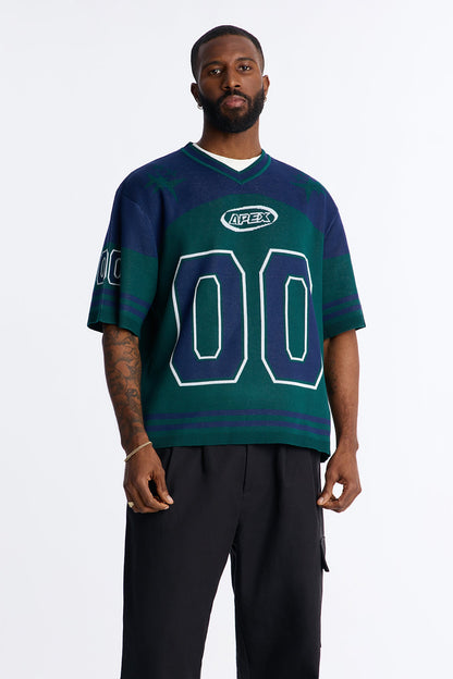 Short Sleeve Graphic Jersey Sweater - Navy/combo