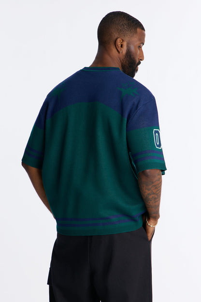 Short Sleeve Graphic Jersey Sweater - Navy/combo