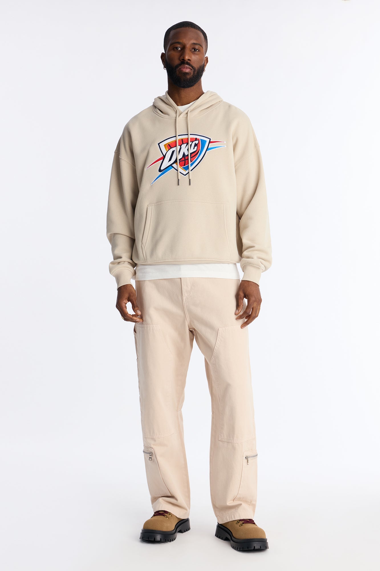 Thunders Old English Embroidery Hoodie - Sand