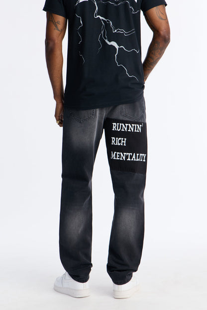 Slim Runnin Rich Mentality Distressed Jean - Black Wash