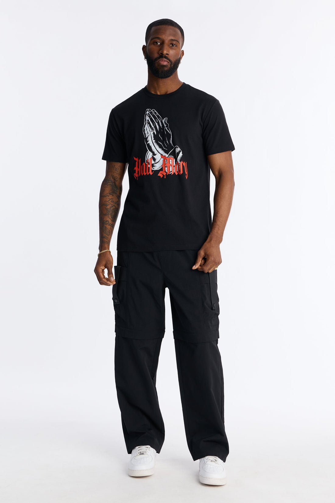 Hail Mary Praying Hands Graphic Short Sleeve Tee - Black