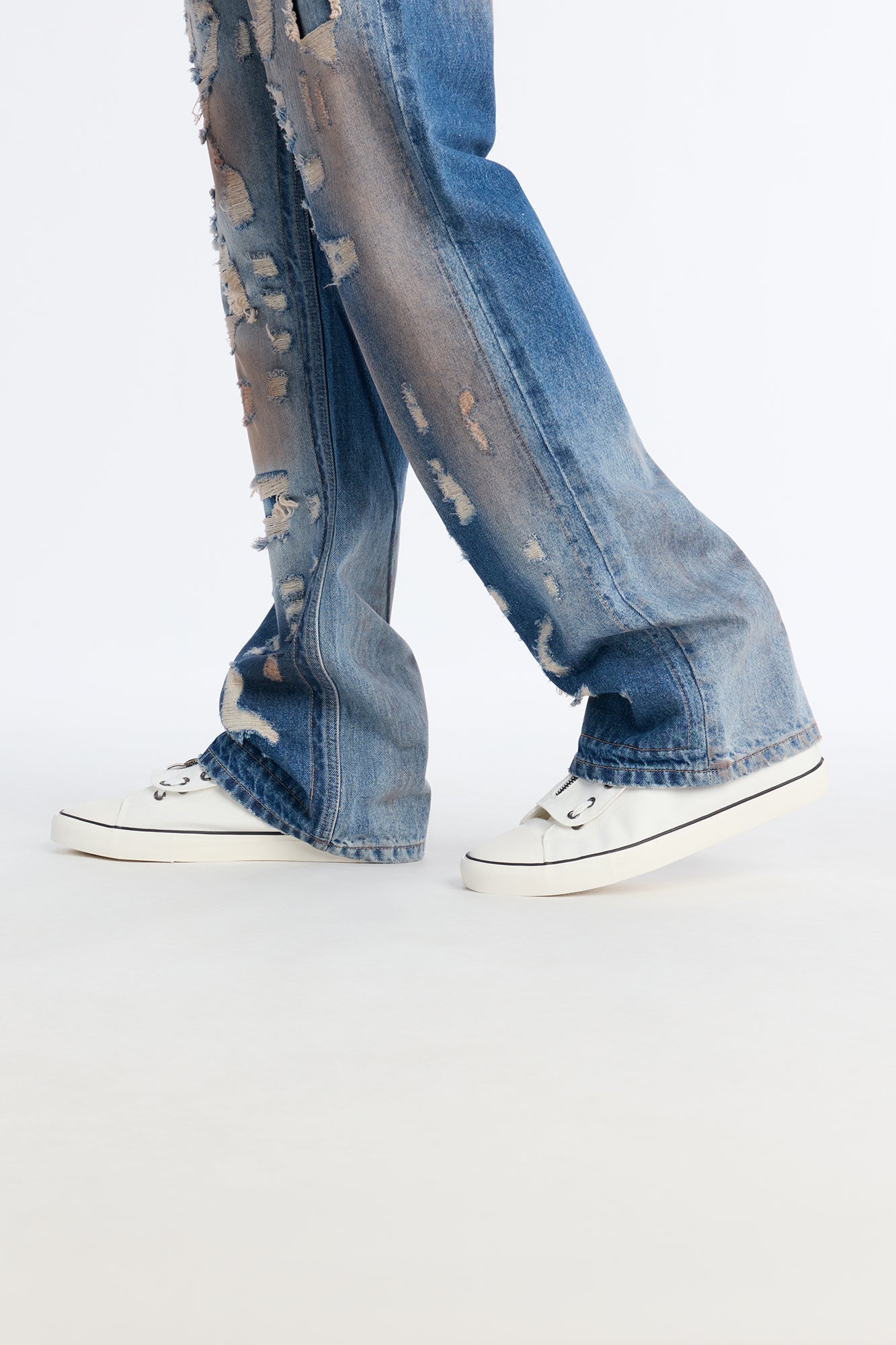 Canvas Mid Top Lace Up Sneaker - White
