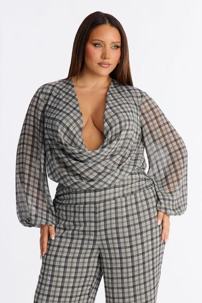 Karina Chiffon Plaid Wide Leg Jumpsuit - Grey