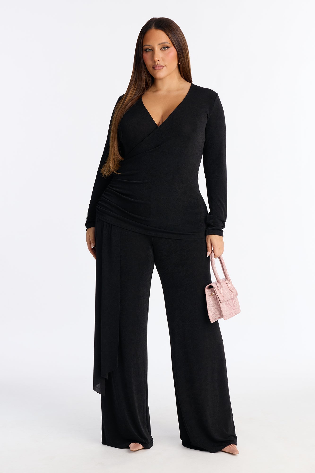 Zoe Wrap Draped Wide Leg Jumpsuit - Black