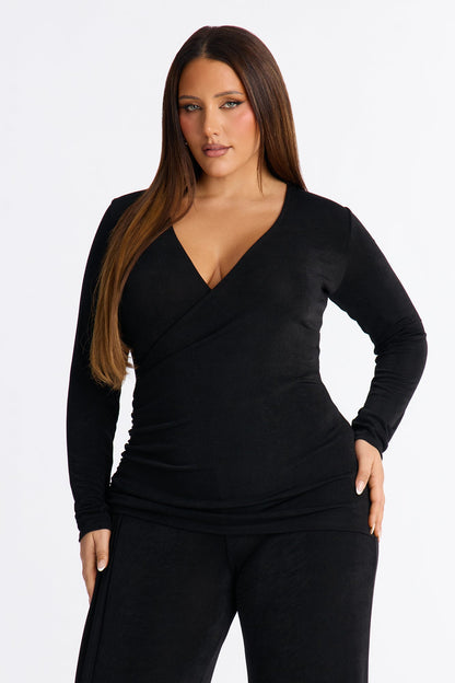 Zoe Wrap Draped Wide Leg Jumpsuit - Black
