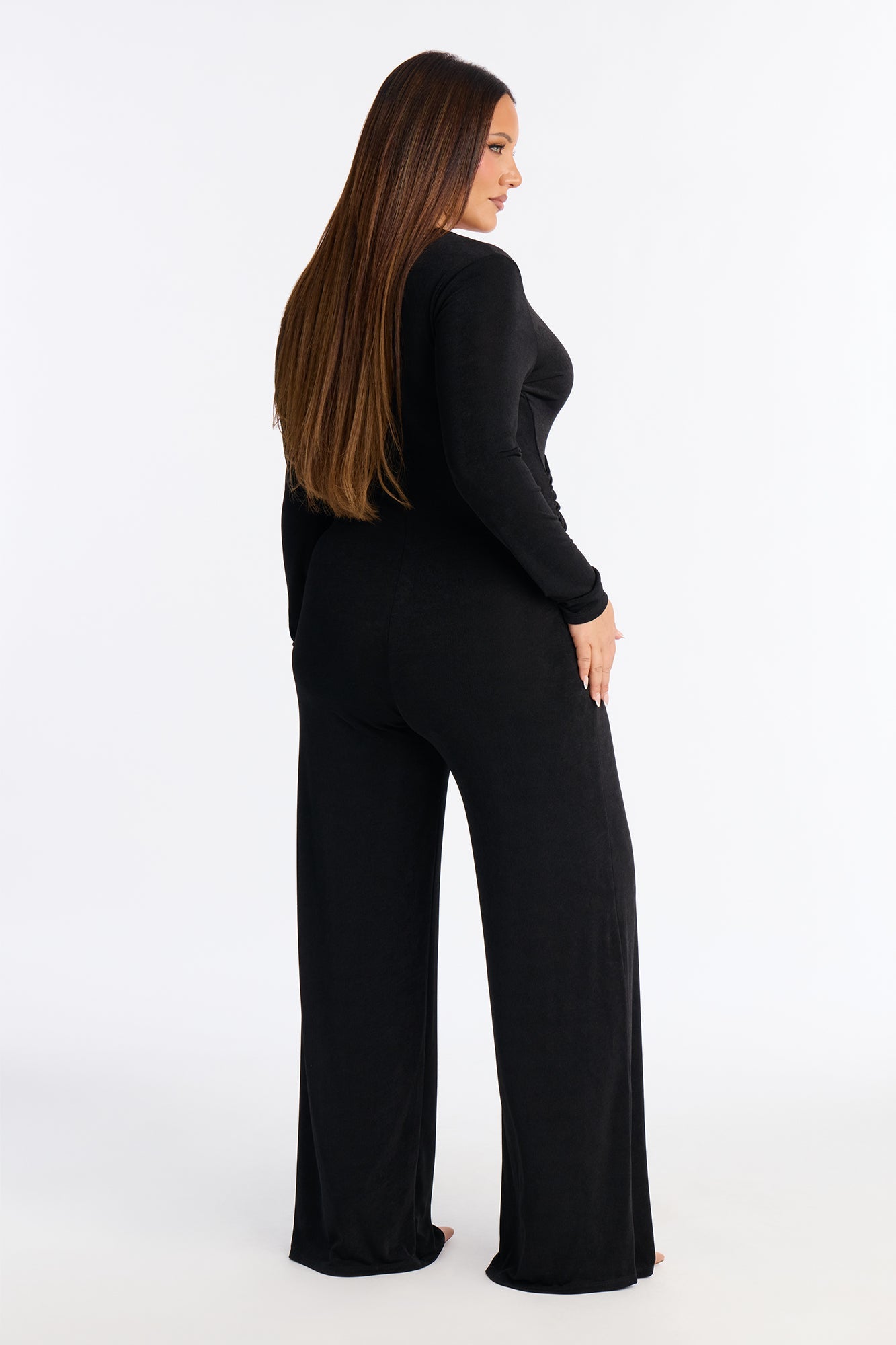 Zoe Wrap Draped Wide Leg Jumpsuit - Black