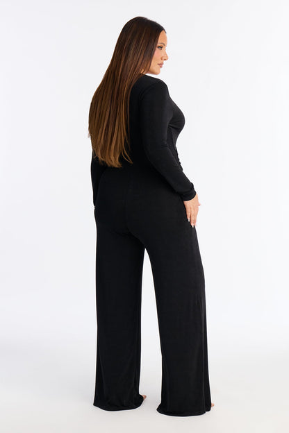 Zoe Wrap Draped Wide Leg Jumpsuit - Black