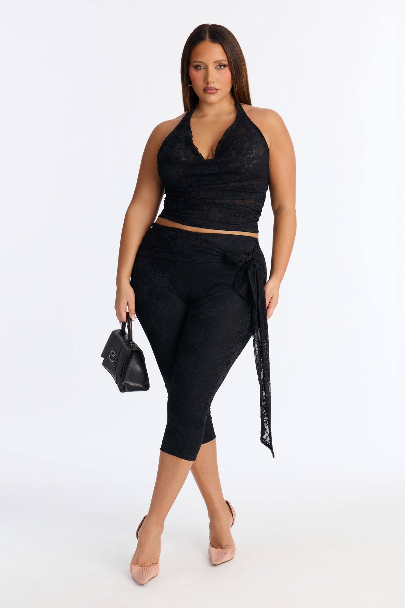First Crush Halter Lace Capri Set - Black
