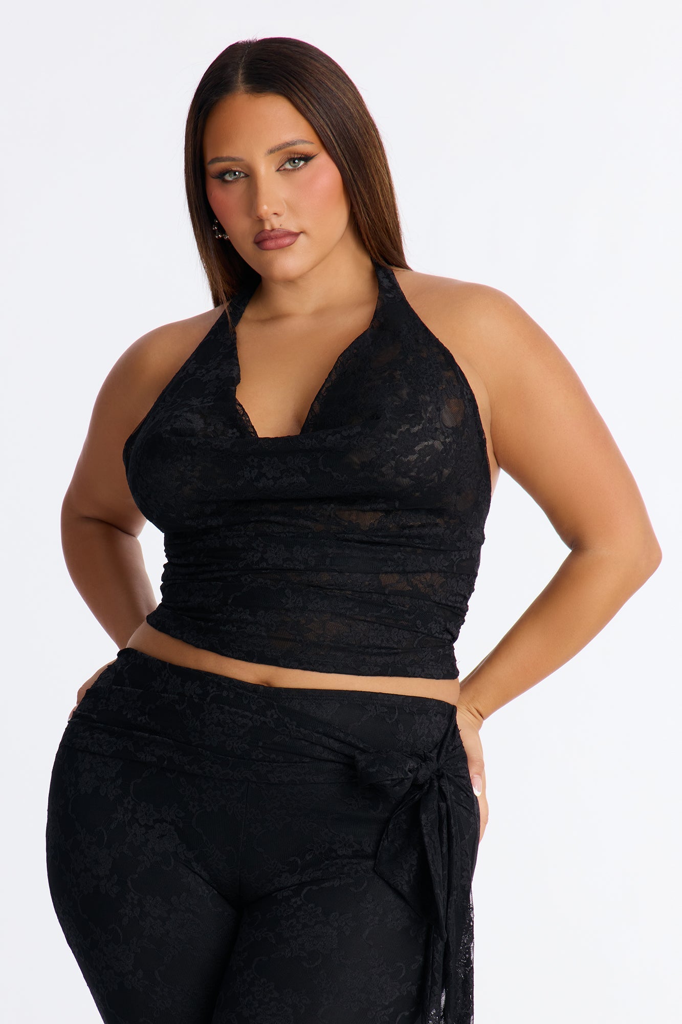 First Crush Halter Lace Capri Set - Black