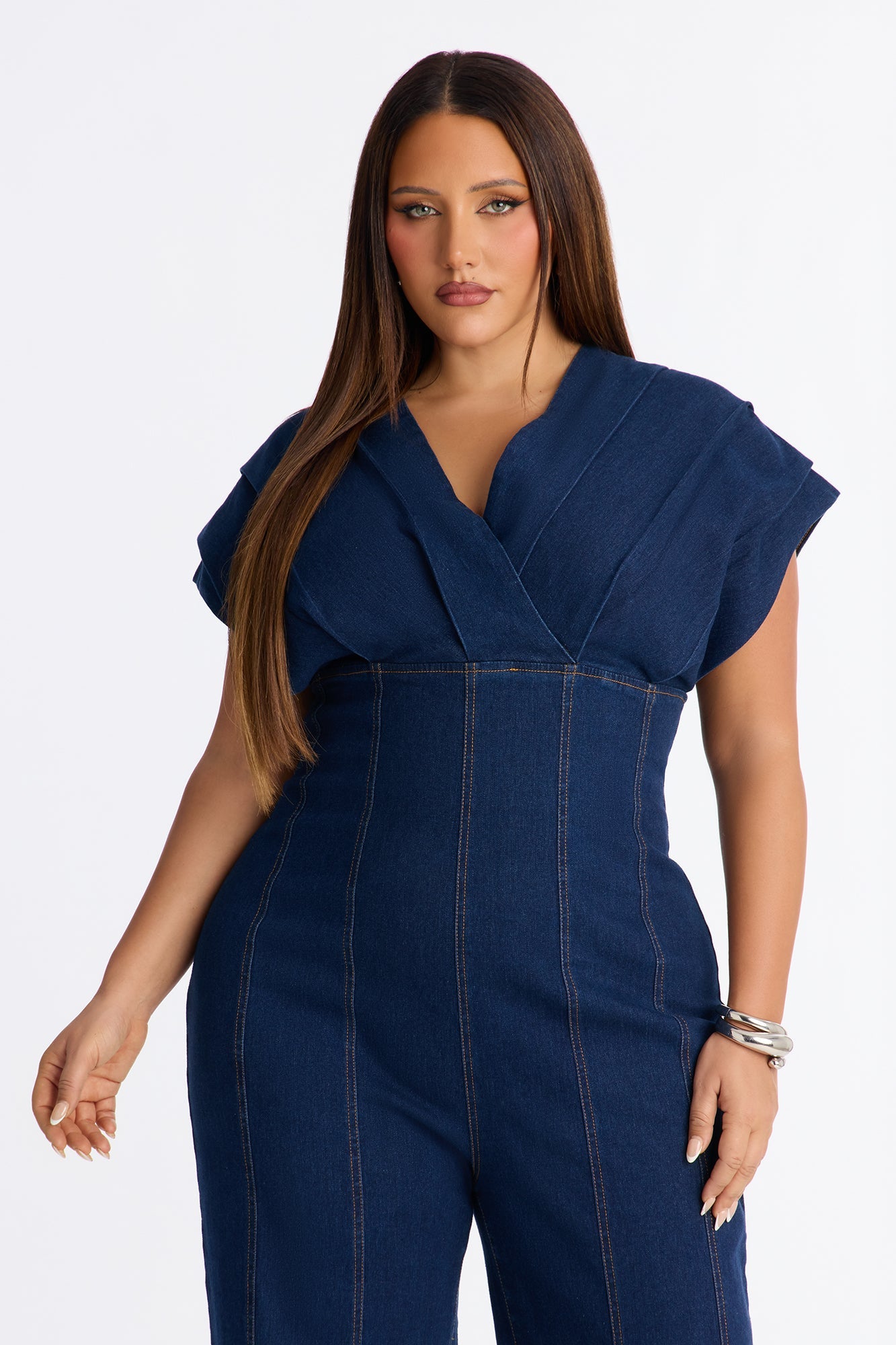 Jules Denim Drama Wide Leg Jumpsuit - Dark Denim