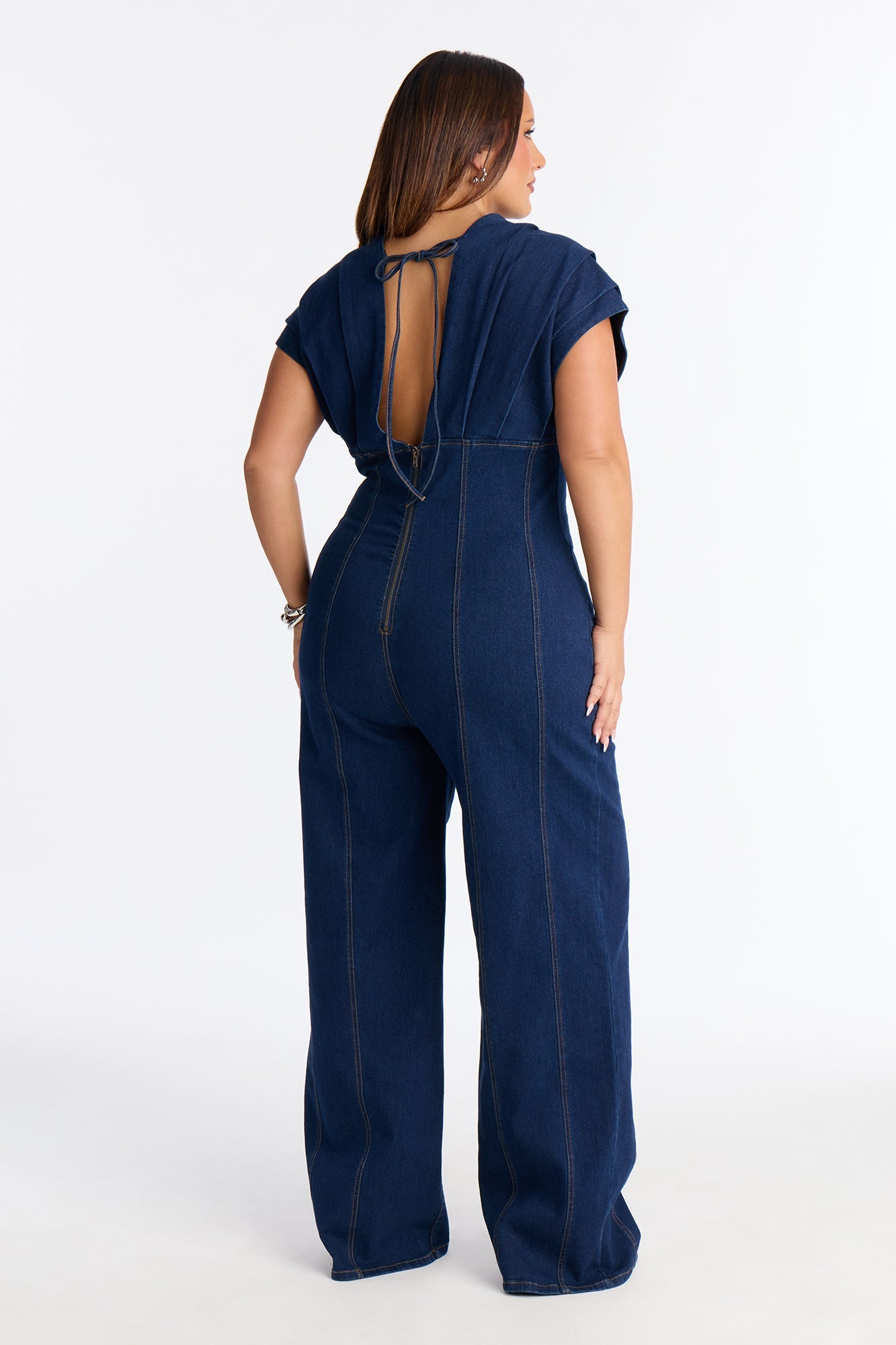 Jules Denim Drama Wide Leg Jumpsuit - Dark Denim