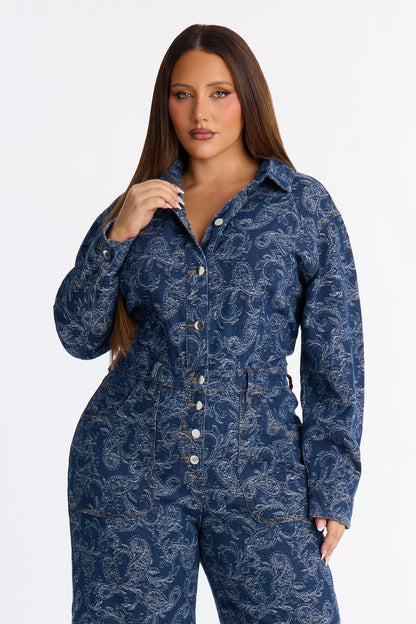 Adeline Denim Flare Jumpsuit - Denim