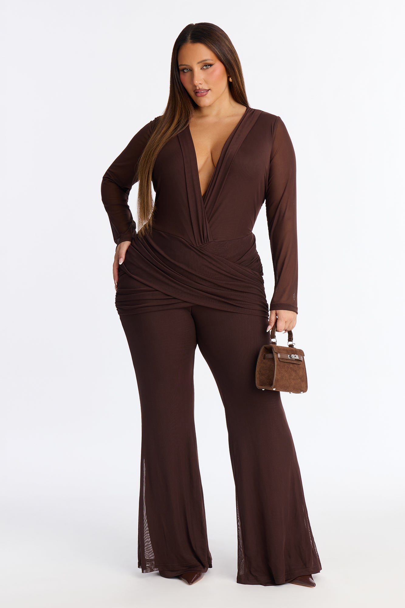 Wild Temptation Mesh Striaght Leg Jumpsuit - Chocolate