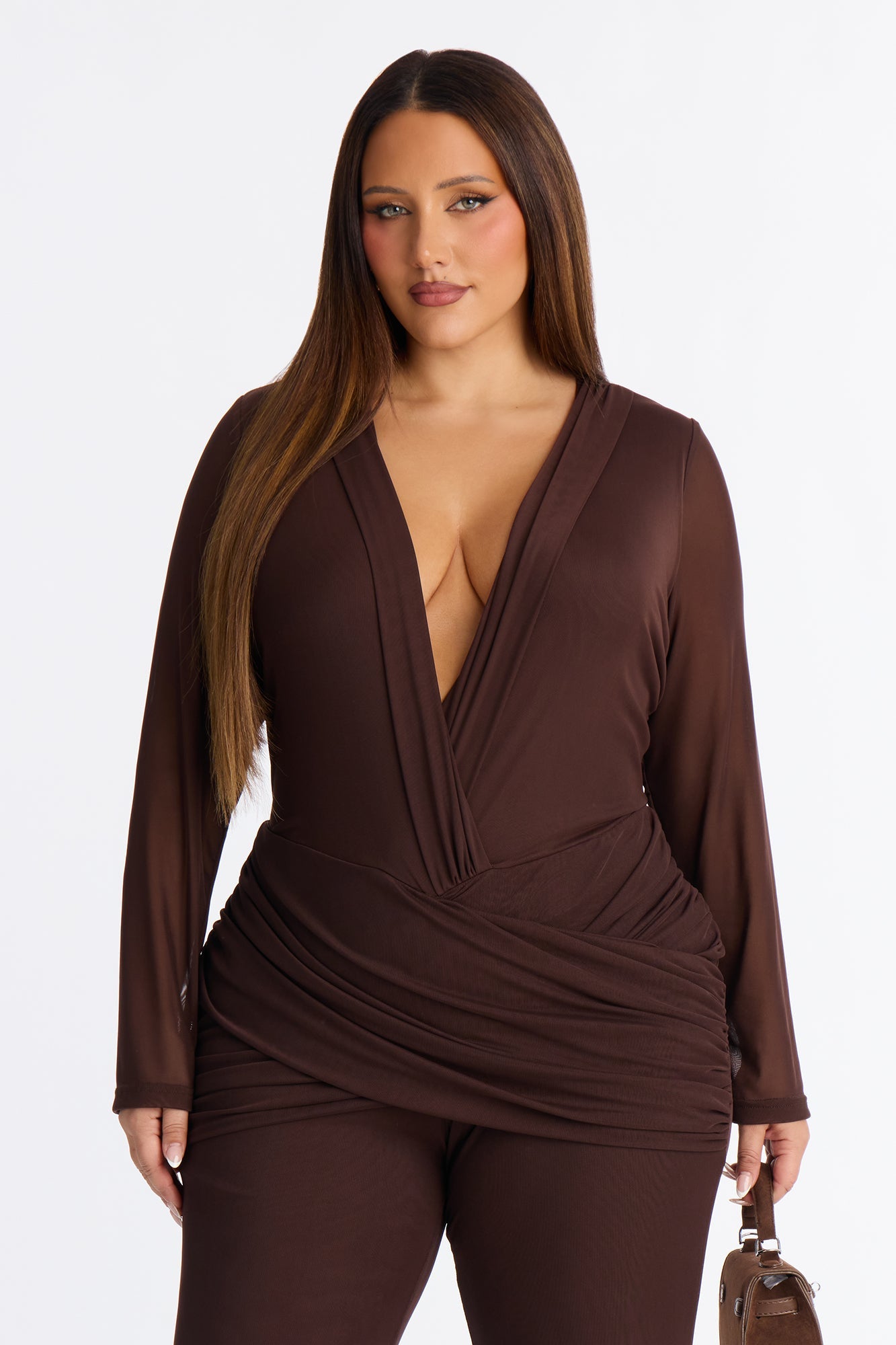 Wild Temptation Mesh Striaght Leg Jumpsuit - Chocolate