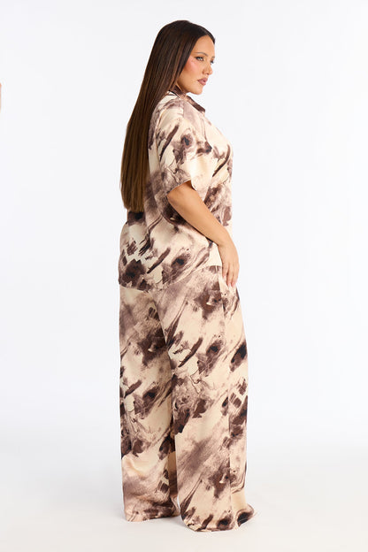 Mood Wash Satin Pant Set - Brown/combo