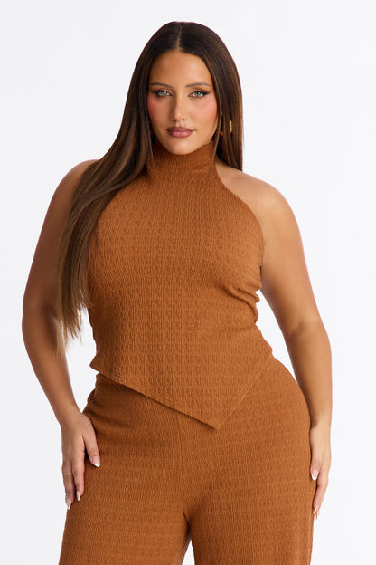Gabriella Textured Asymmetrical Pant Set - Cognac