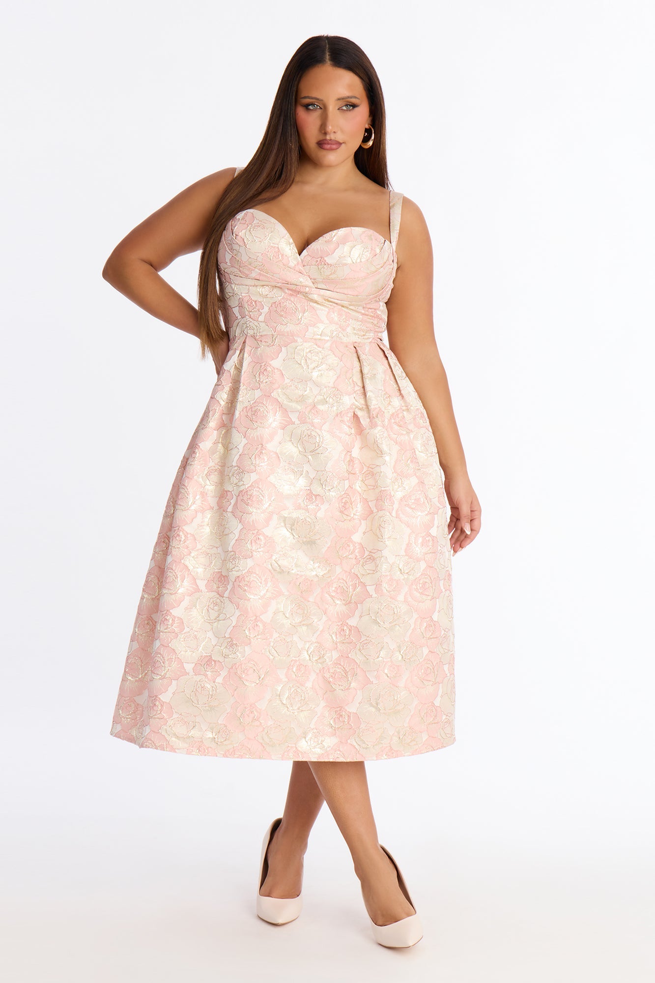 Enchanted Floral Midi Dress - Light Pink