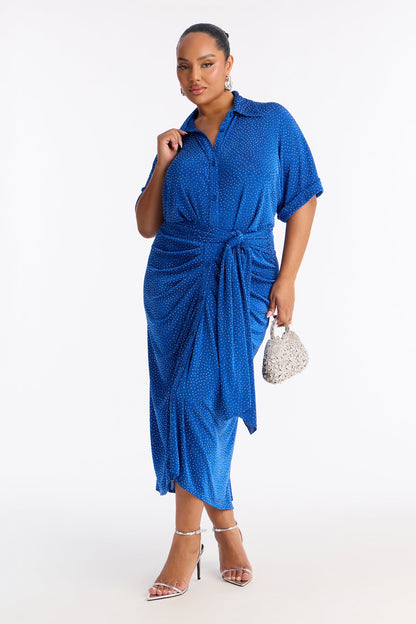 City Mood Rhinestone Slinky Midi Dress - Royal